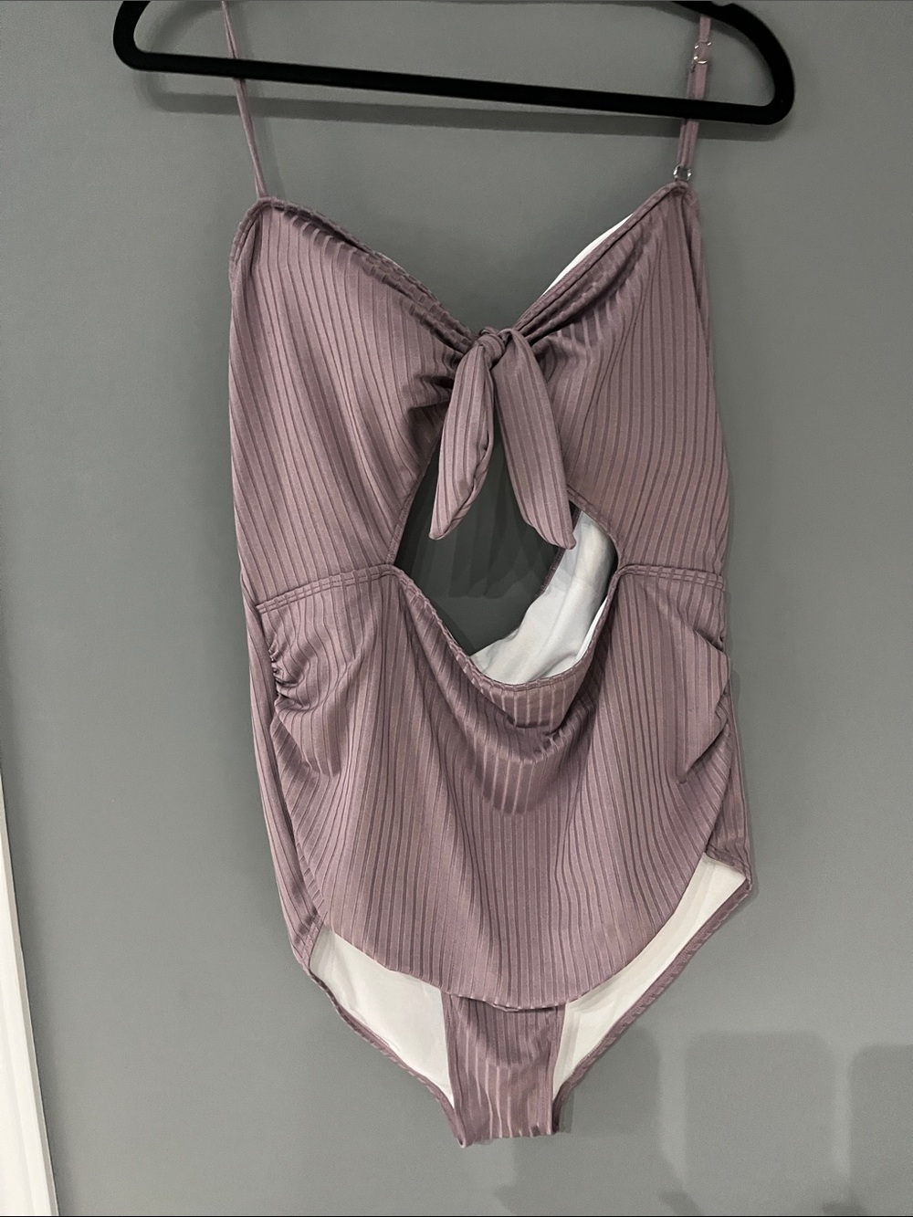 3/$15 SHEIN Mauve Ribbed One-Piece Swimsuit with Front Tie